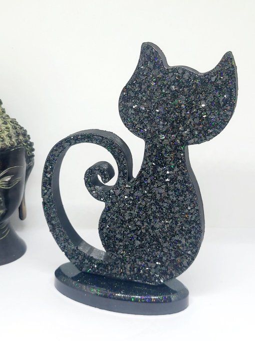 Chat sur socle - Effet Diamant 